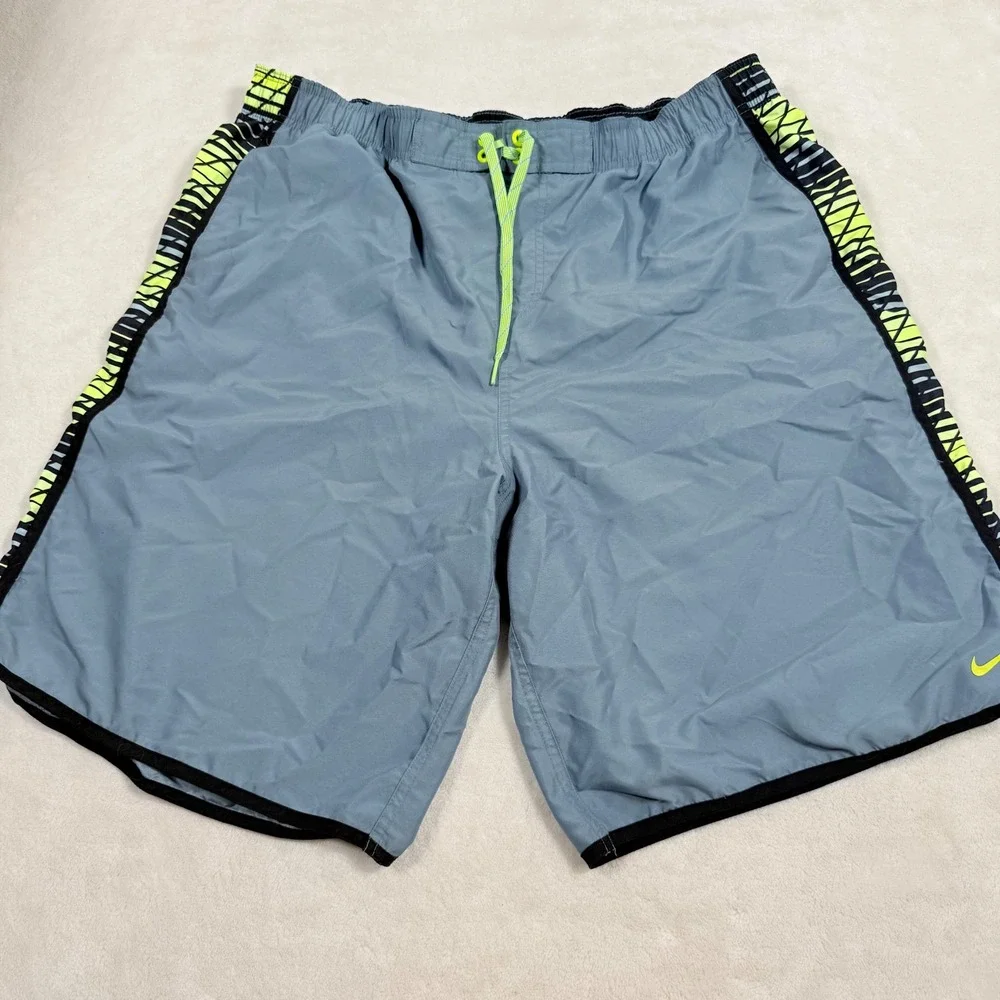 Nike Mens Swim Trunks Grey Neon Yellow Black Graphic Board Shorts XXL 643144-457